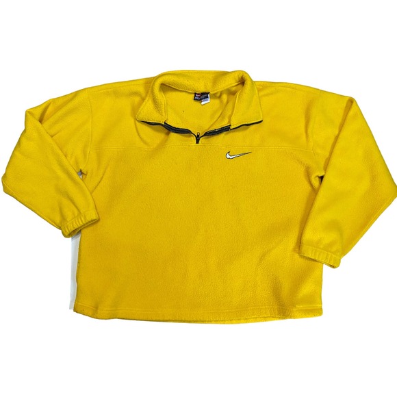 Vintage Nike‎ Mustard Yellow 1/4 Zip Fleece Made in USA Oversized Large Sweater - Picture 1 of 9
